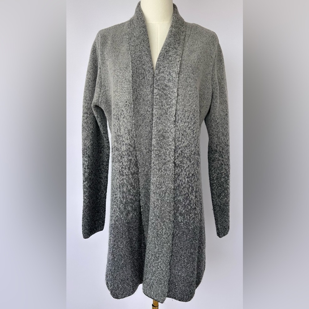 Adrienne Vittadini Women’s Silver Ombre Glitter Cardigan Open‎ Front Size Large